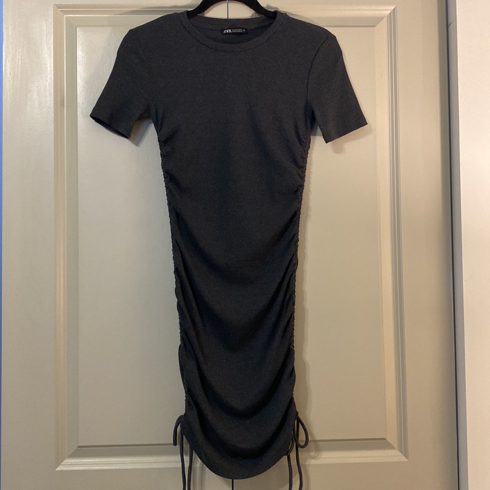 Zara | Grey Ruched Ribbed Dress